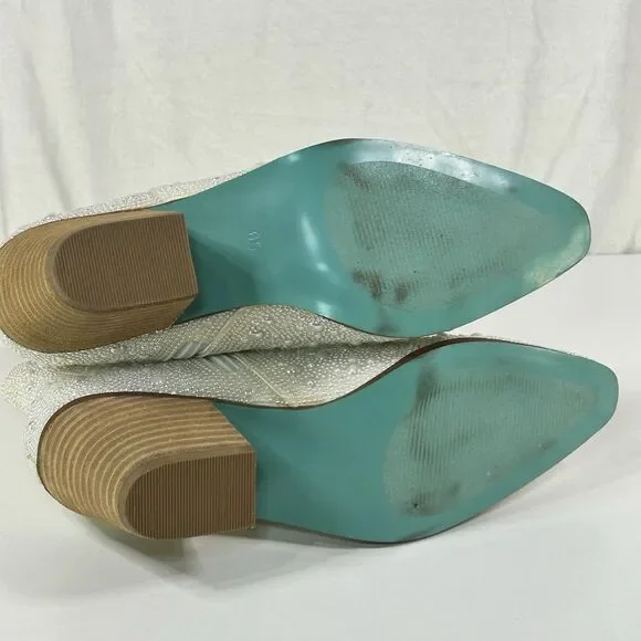 Betsey Johnson Emory Pearl Rhinestone Western Cowboy Boot Bridal Blue Sole 6.5 - Picture 5 of 8
